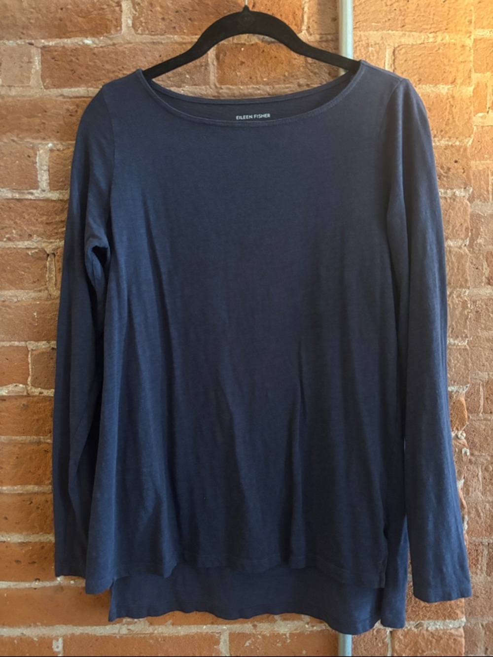 Eileen Fisher Organic Cotton Slub Long-Sleeve Tee, Midnight, XS - Picture 2 of 7